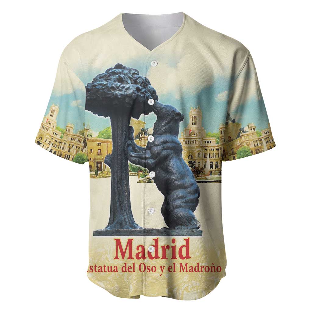 Spain El Oso y el Madrono Baseball Jersey Madrid City Watercolor - Wonder Print Shop