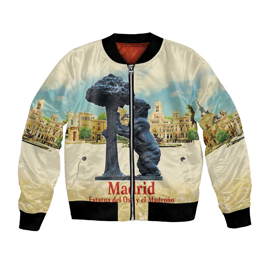 Spain El Oso y el Madrono Bomber Jacket Madrid City Watercolor - Wonder Print Shop