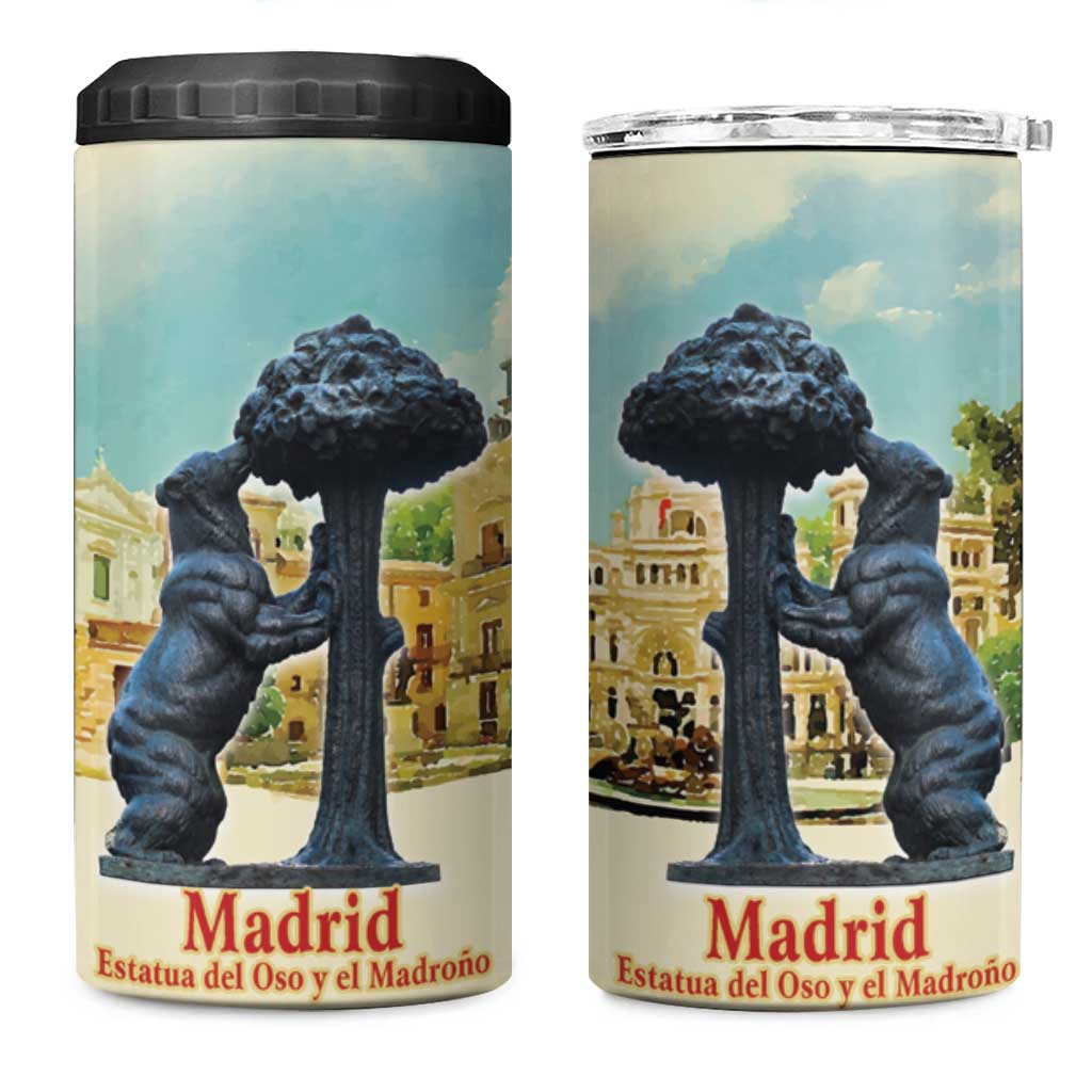 Spain El Oso y el Madrono 4 in 1 Can Cooler Tumbler Madrid City Watercolor - Wonder Print Shop