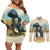 Spain El Oso y el Madrono Couples Matching Off Shoulder Short Dress and Long Sleeve Button Shirt Madrid City Watercolor - Wonder Print Shop