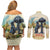 Spain El Oso y el Madrono Couples Matching Off Shoulder Short Dress and Long Sleeve Button Shirt Madrid City Watercolor - Wonder Print Shop