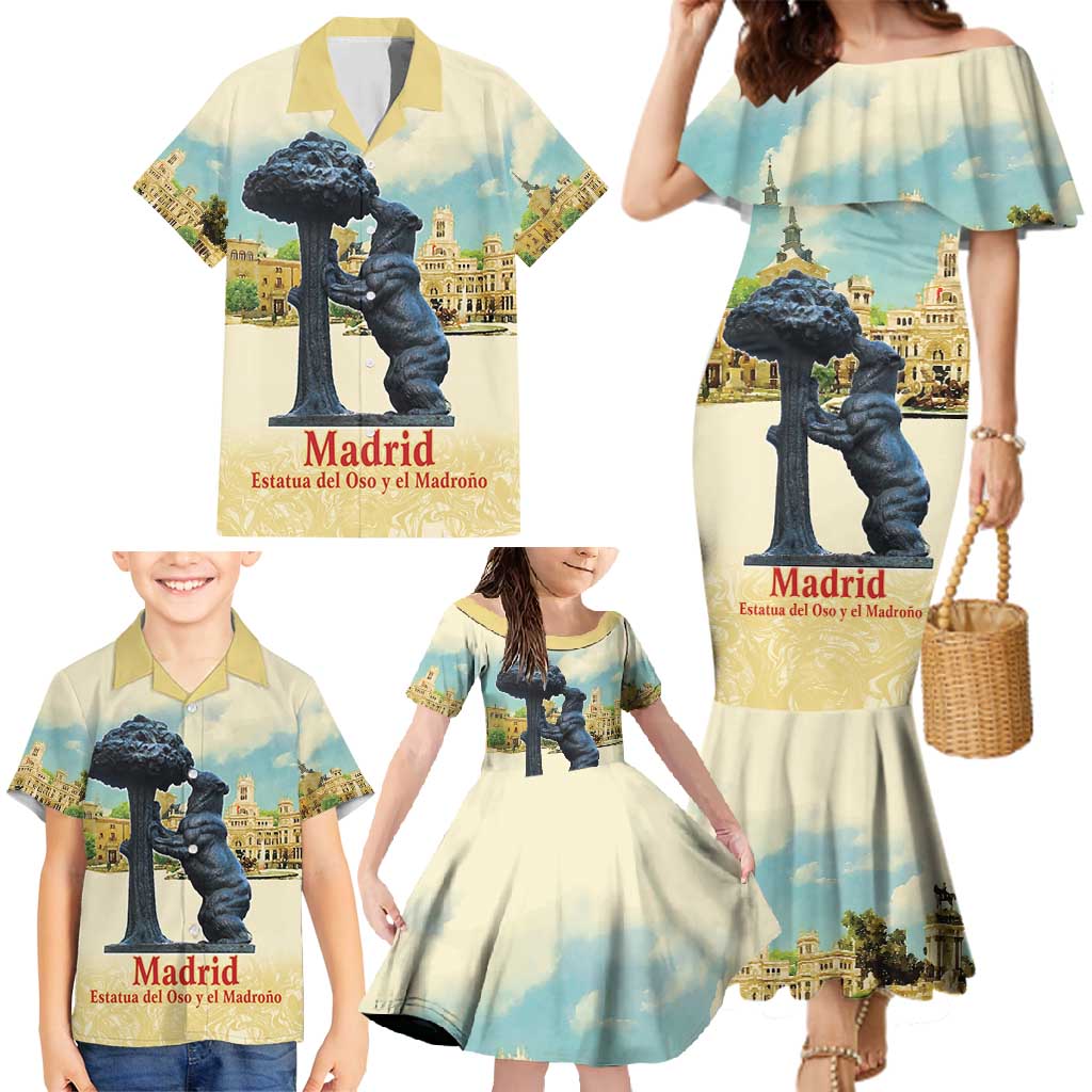 Spain El Oso y el Madrono Family Matching Mermaid Dress and Hawaiian Shirt Madrid City Watercolor - Wonder Print Shop