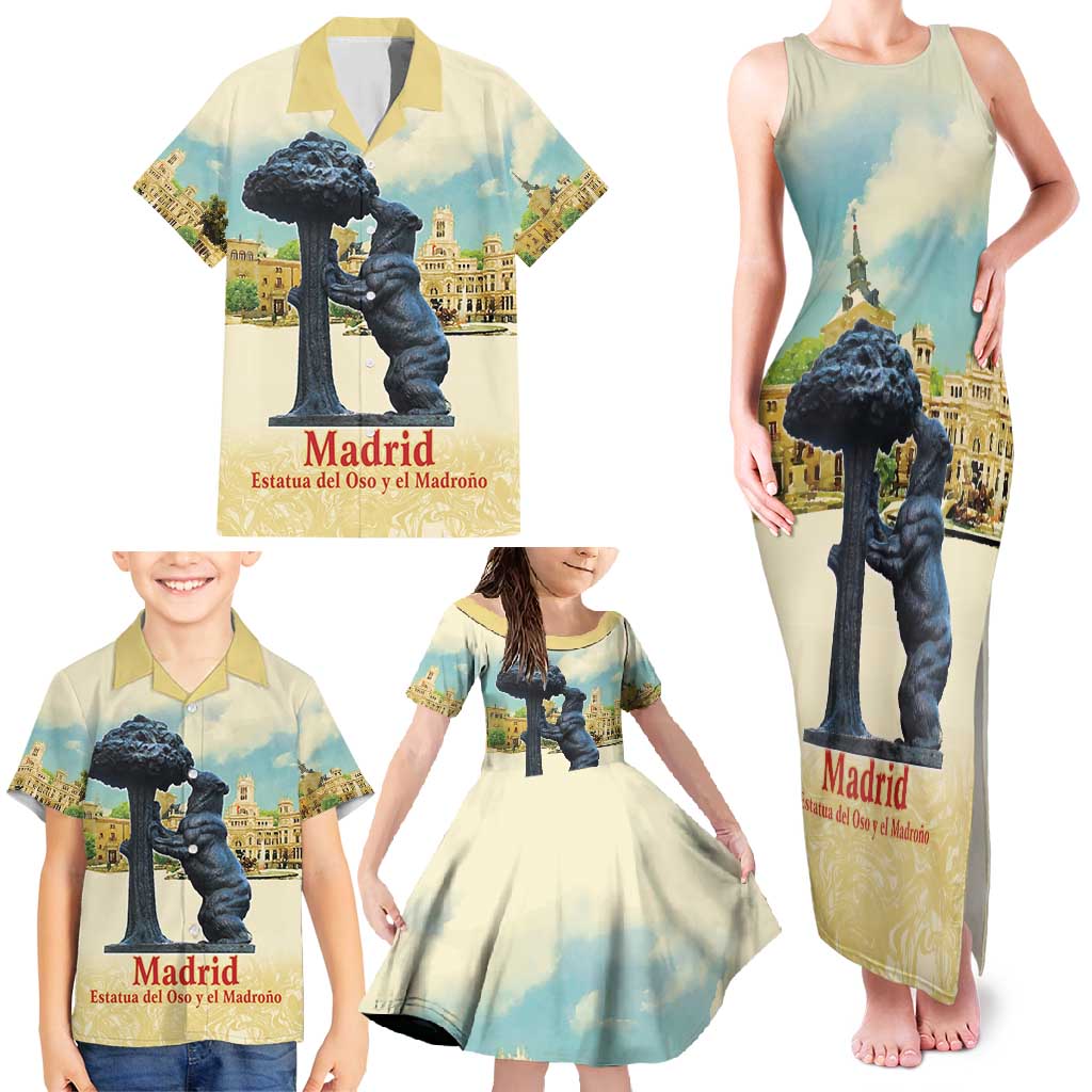 Spain El Oso y el Madrono Family Matching Tank Maxi Dress and Hawaiian Shirt Madrid City Watercolor - Wonder Print Shop