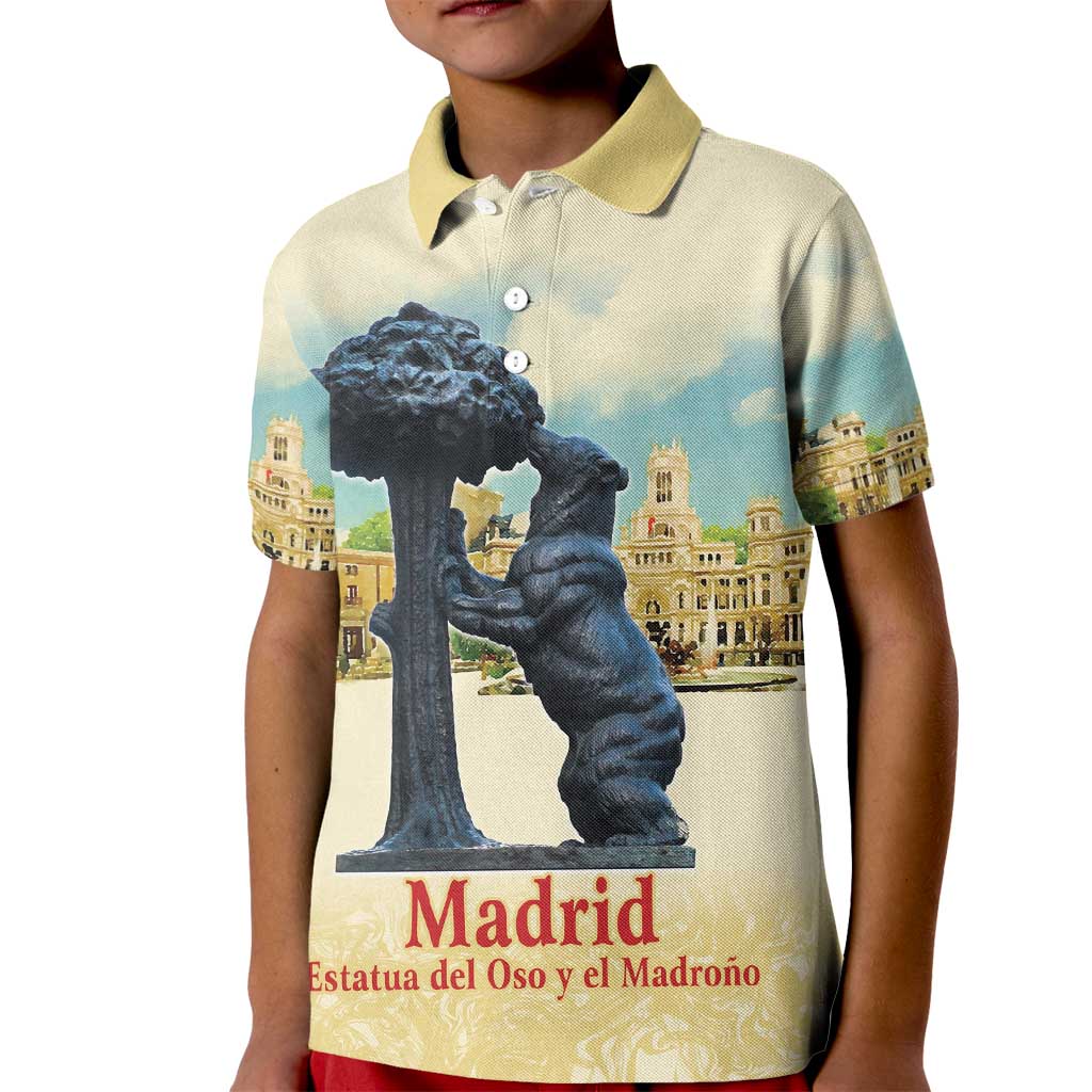 Spain El Oso y el Madrono Kid Polo Shirt Madrid City Watercolor - Wonder Print Shop