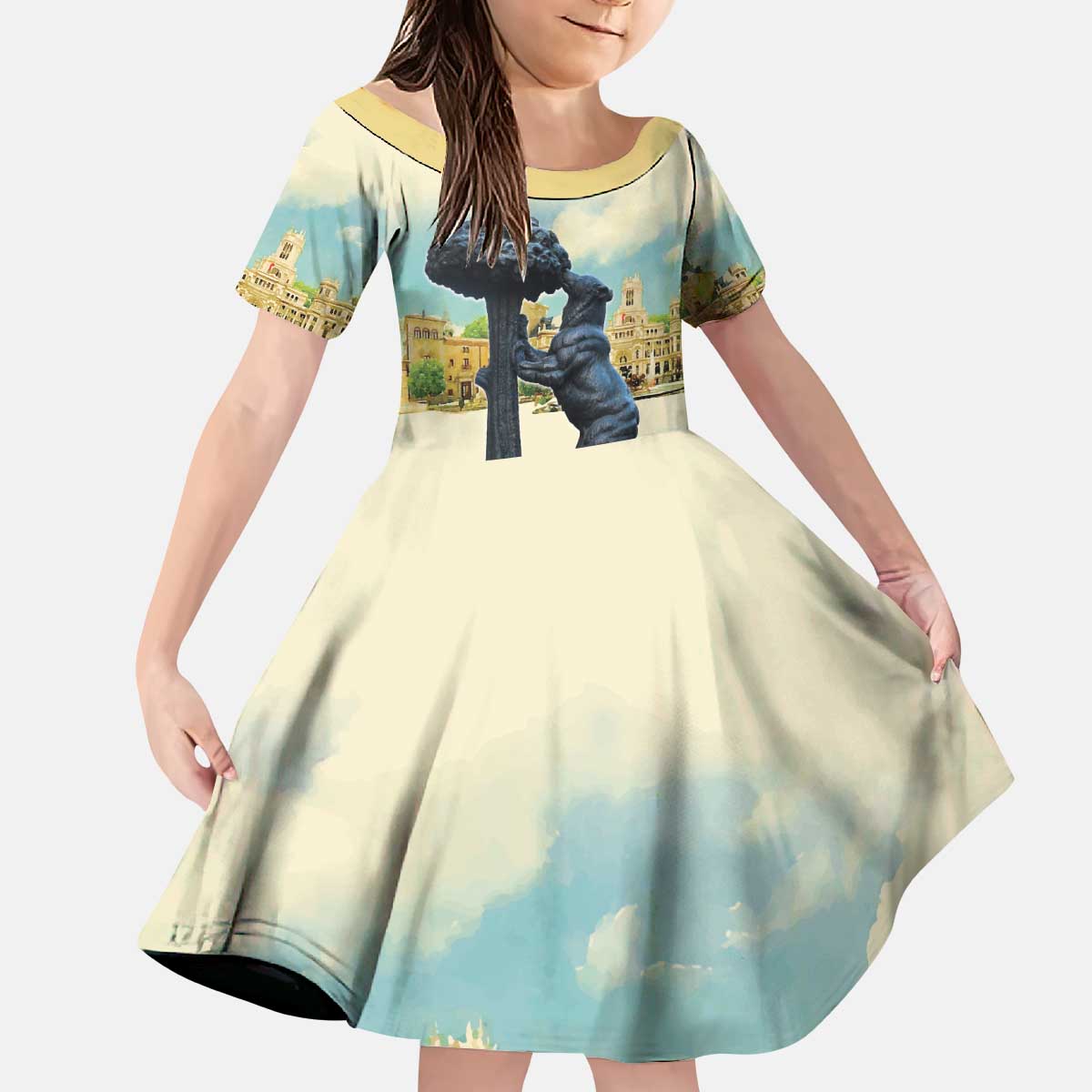 Spain El Oso y el Madrono Kid Short Sleeve Dress Madrid City Watercolor - Wonder Print Shop