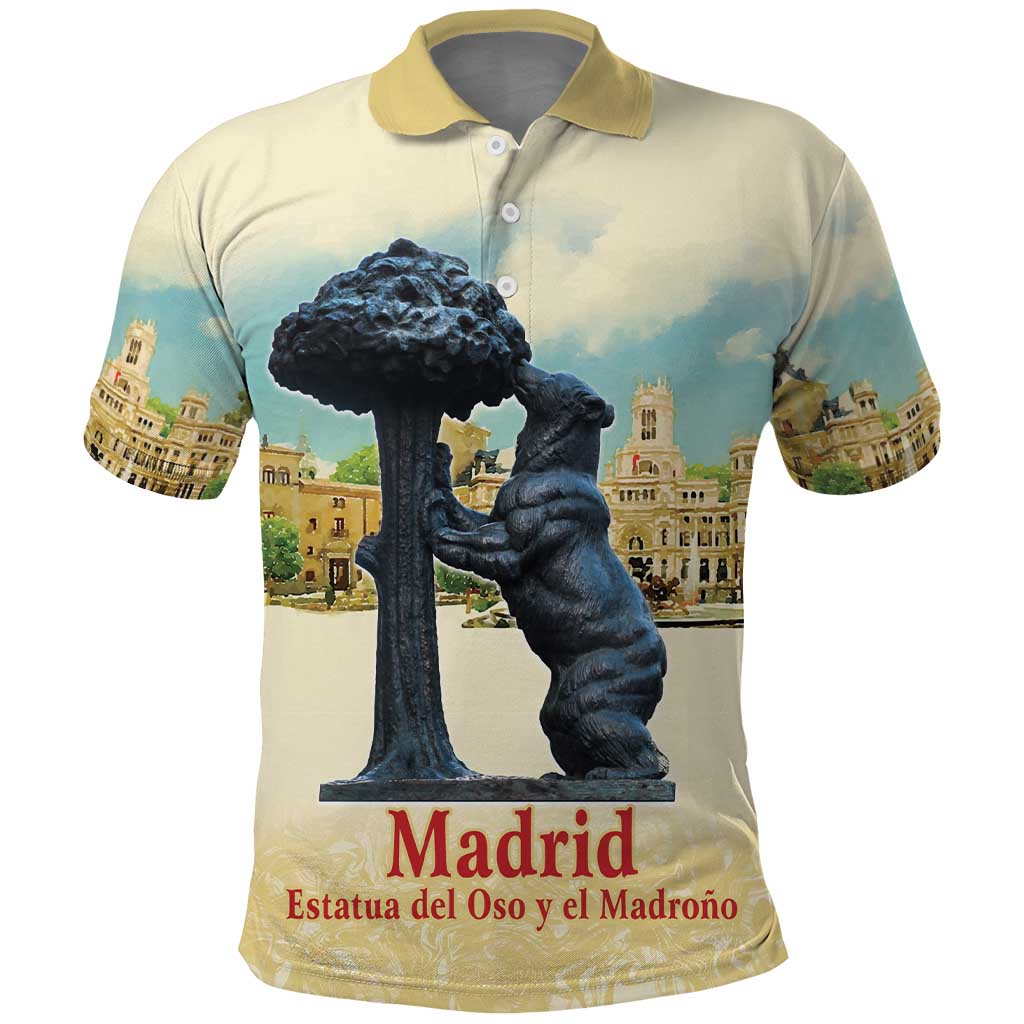 Spain El Oso y el Madrono Polo Shirt Madrid City Watercolor