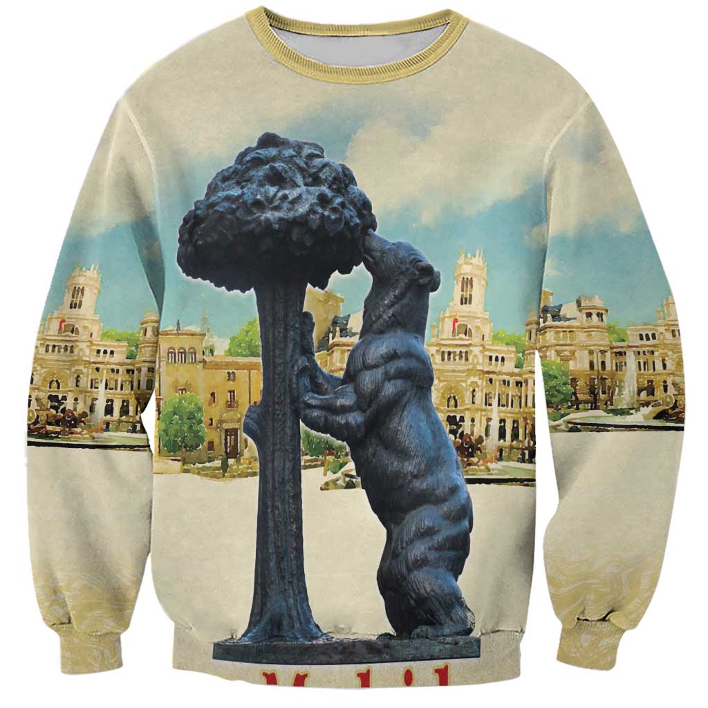 Spain El Oso y el Madrono Sweatshirt Madrid City Watercolor - Wonder Print Shop