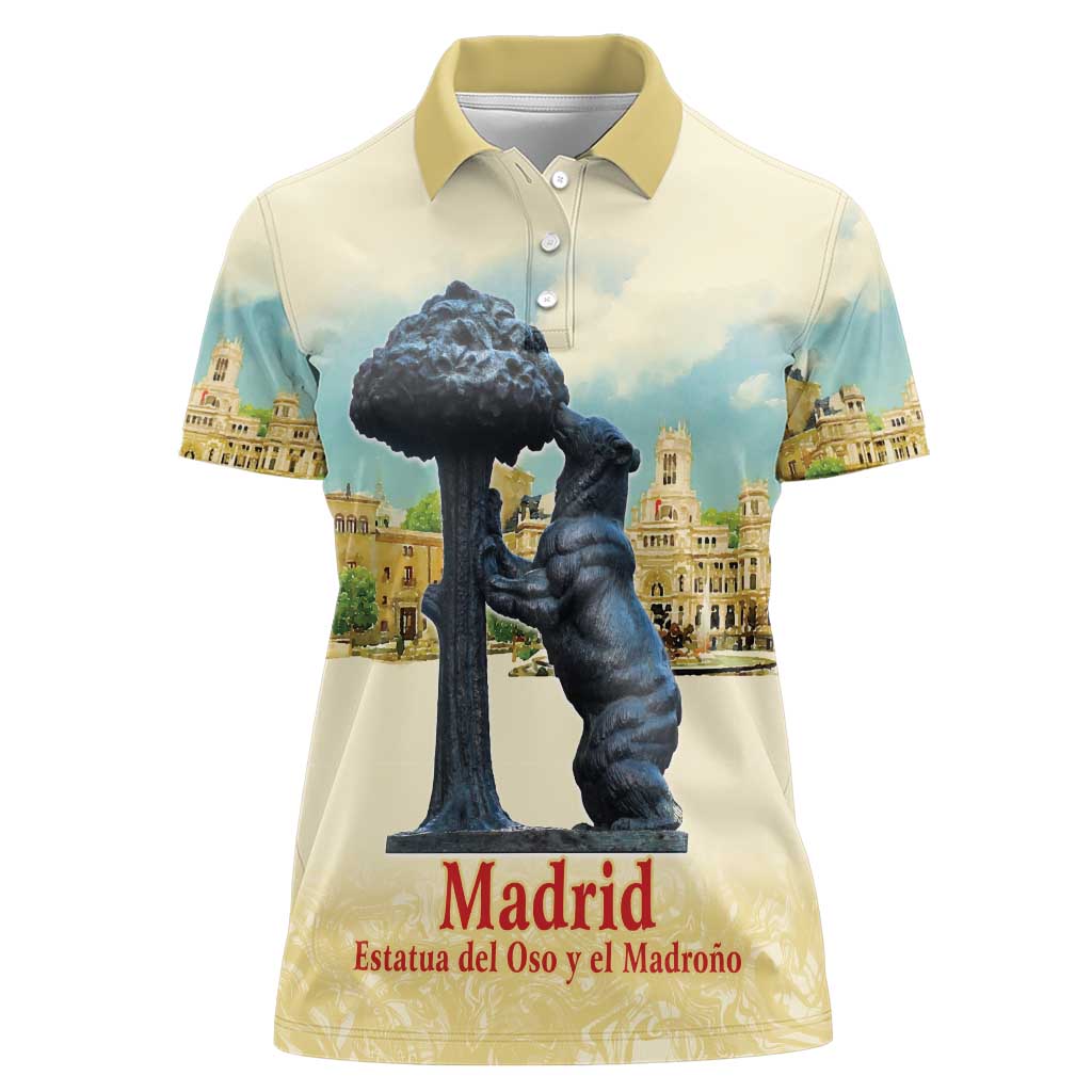 Spain El Oso y el Madrono Women Polo Shirt Madrid City Watercolor - Wonder Print Shop