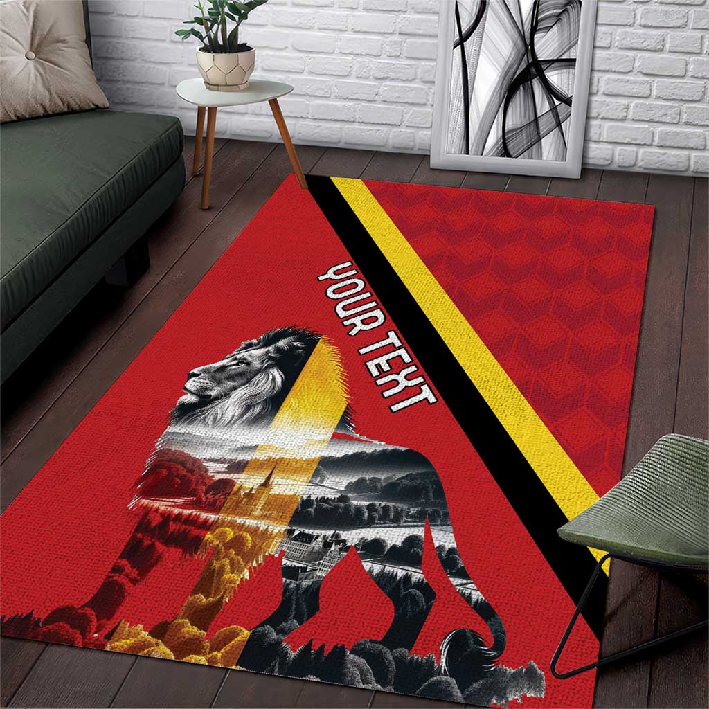 Personalized Belgium Area Rug Lion Rampant With Belgium Flag Colors - Wonder Print Shop