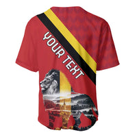 Red Belgium baseball jersey with diagonal black-yellow stripe, large 'YOUR' text graphic
