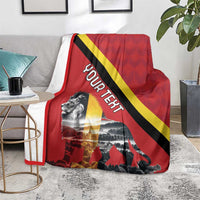 Personalized Belgium blanket, red lion artwork with black/yellow diagonal stripes