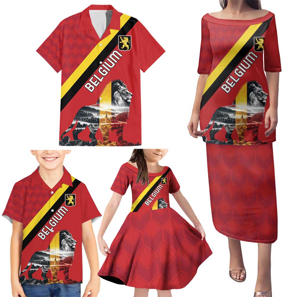 Personalized Belgium Family Matching Puletasi and Hawaiian Shirt Lion Rampant With Belgium Flag Colors - Wonder Print Shop