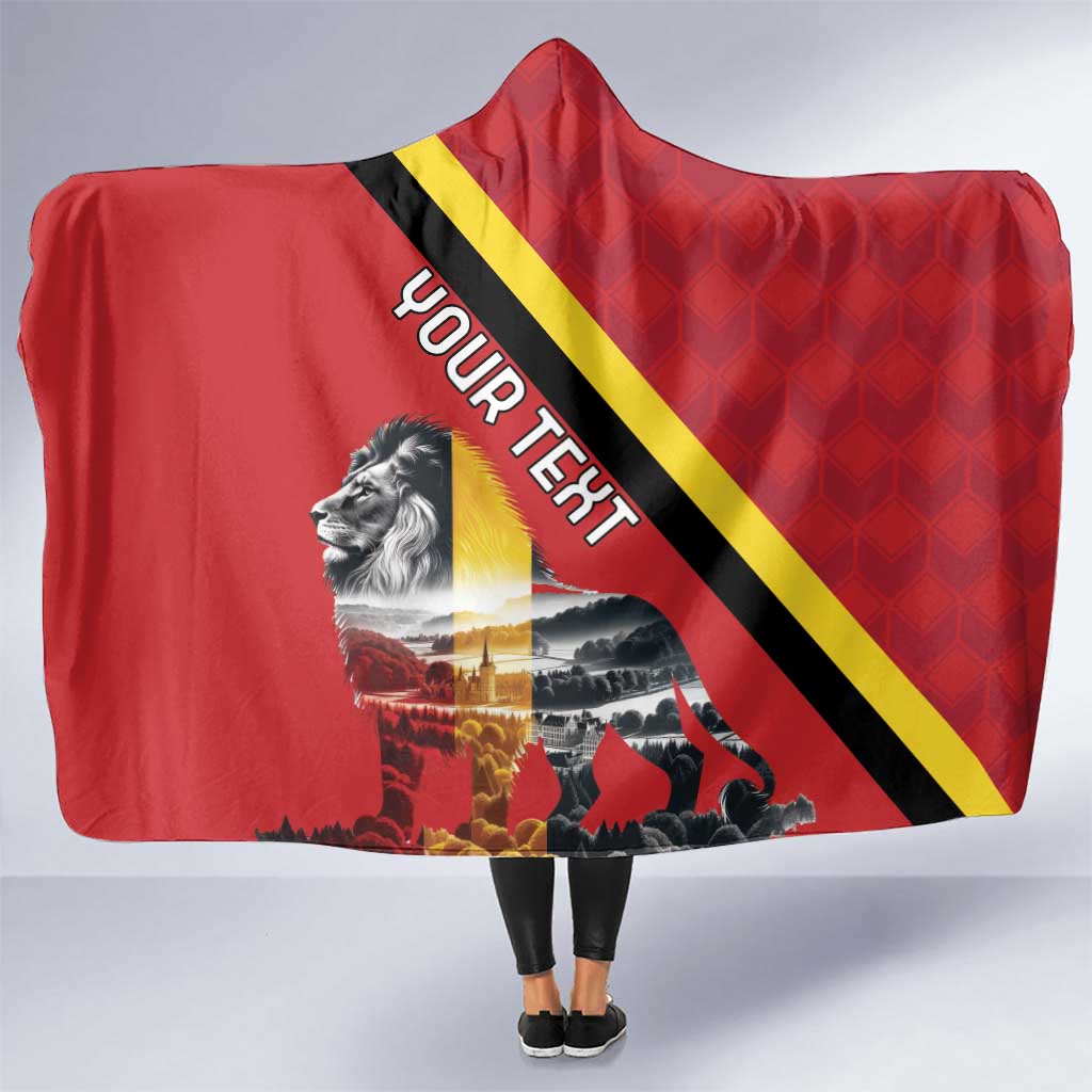 Personalized Belgium Hooded Blanket Lion Rampant With Belgium Flag Colors