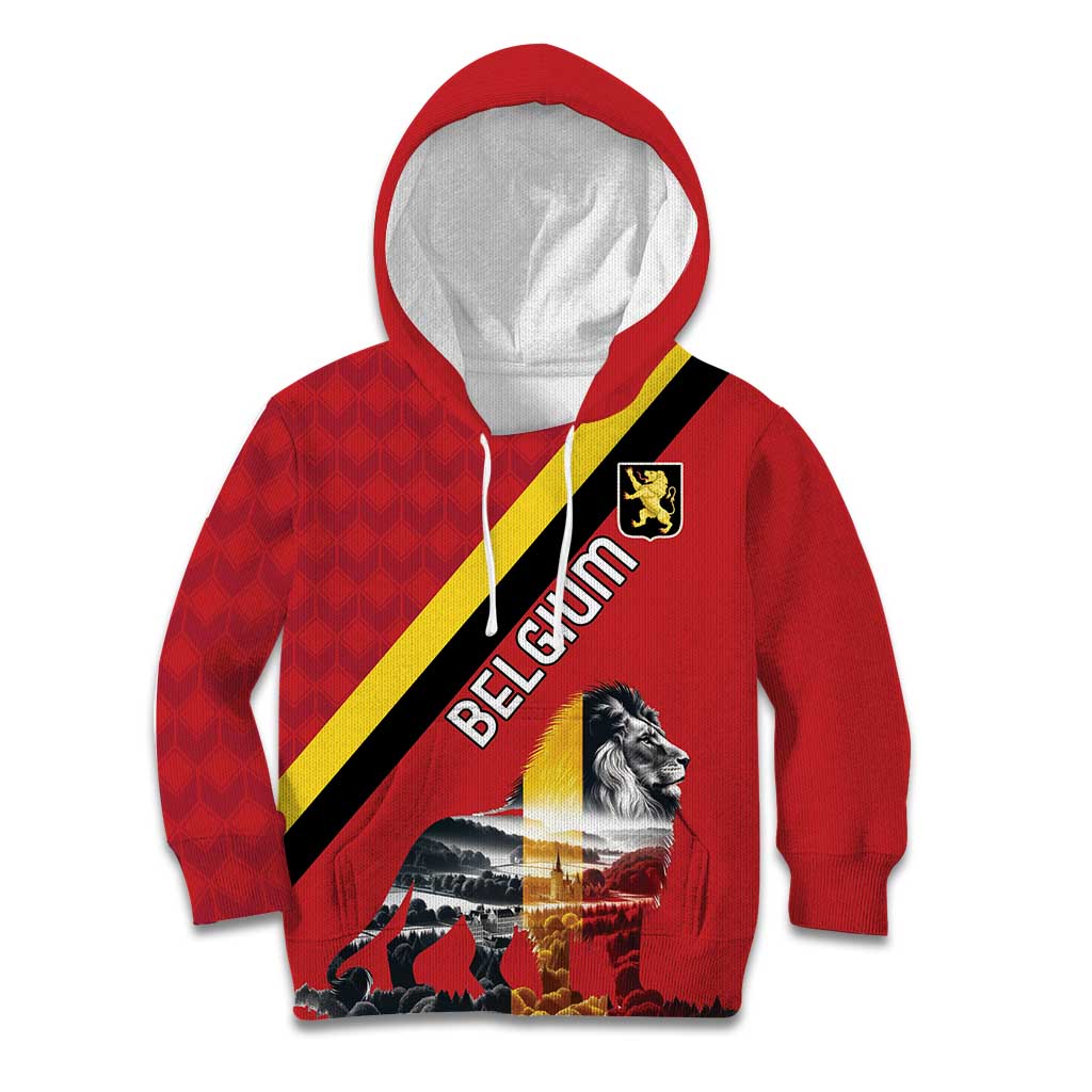 Personalized Belgium Kid Hoodie Lion Rampant With Belgium Flag Colors - Wonder Print Shop