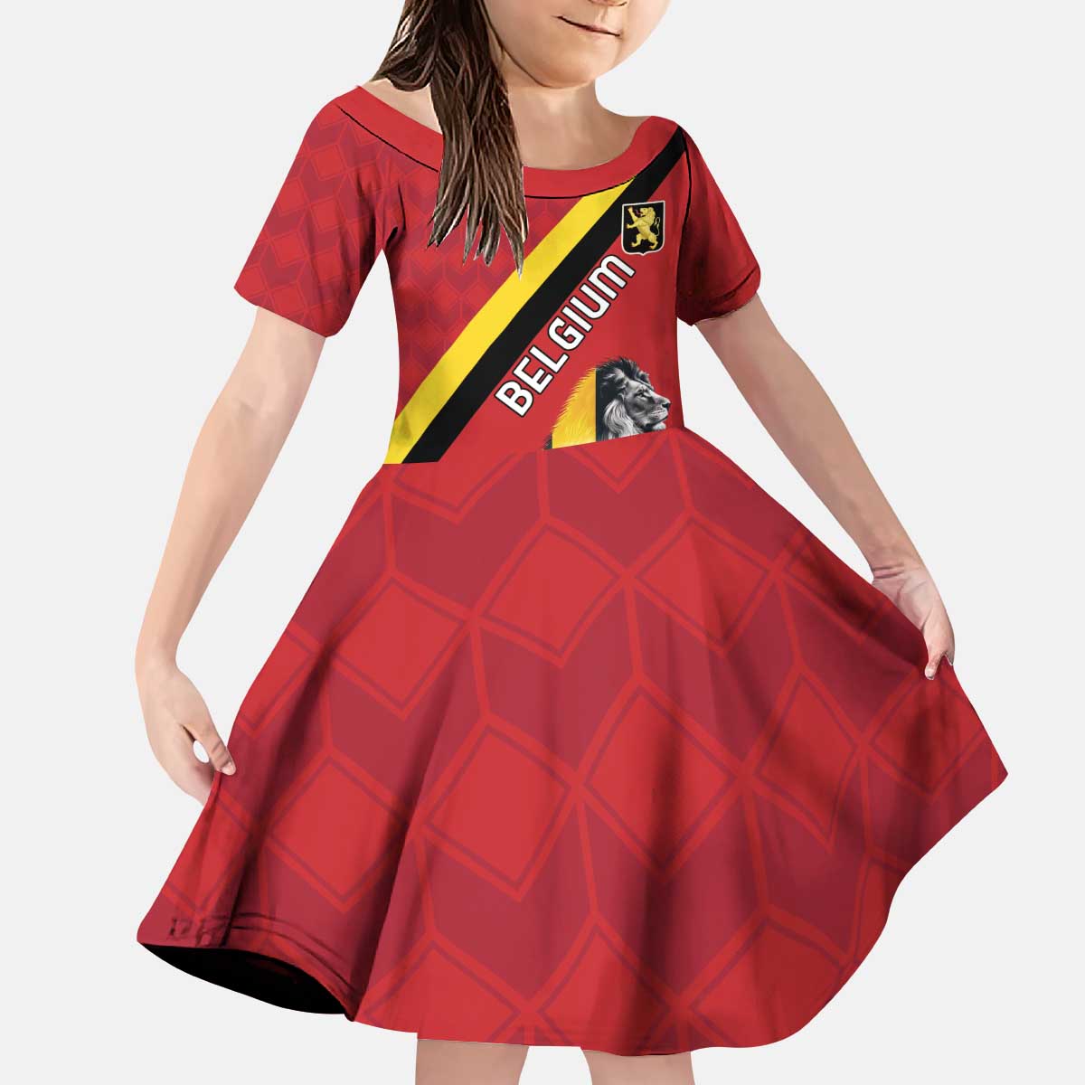 Personalized Belgium Kid Short Sleeve Dress Lion Rampant With Belgium Flag Colors - Wonder Print Shop