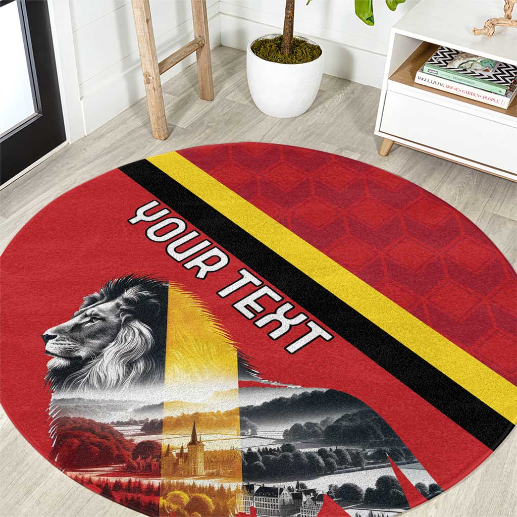 Personalized Belgium Round Carpet Lion Rampant With Belgium Flag Colors