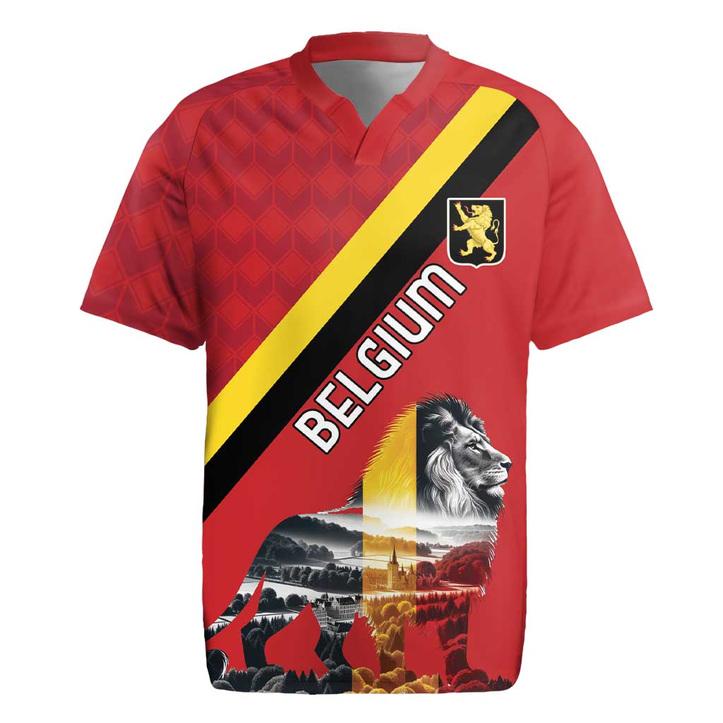 Personalized Belgium Rugby Jersey Lion Rampant With Belgium Flag Colors - Wonder Print Shop