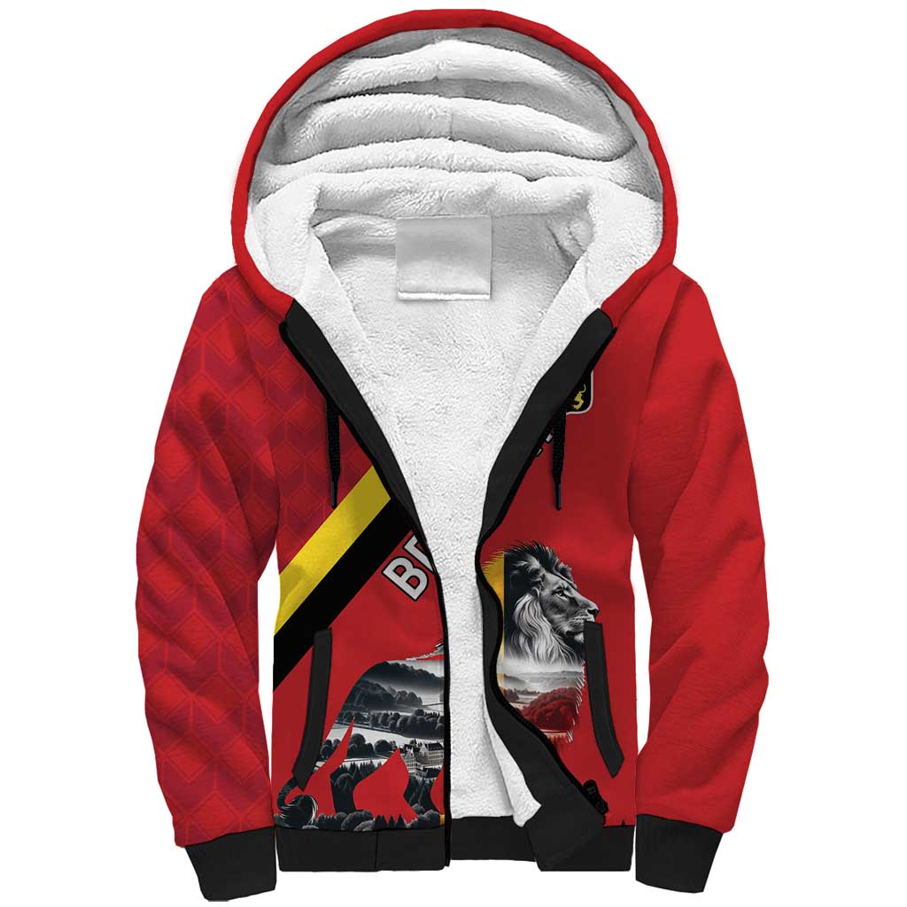 Personalized Belgium Sherpa Hoodie Lion Rampant With Belgium Flag Colors - Wonder Print Shop