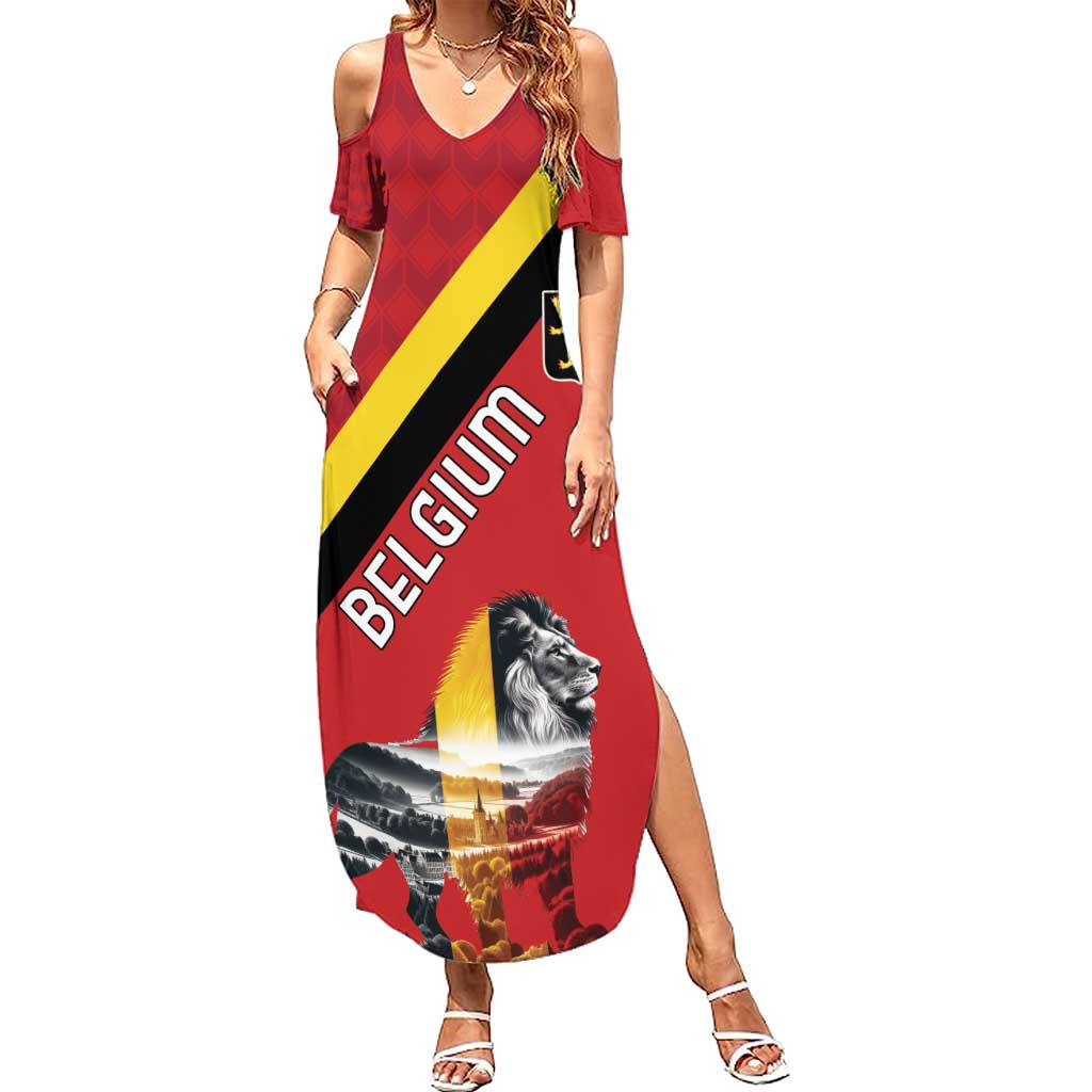 Personalized Belgium Summer Maxi Dress Lion Rampant With Belgium Flag Colors - Wonder Print Shop