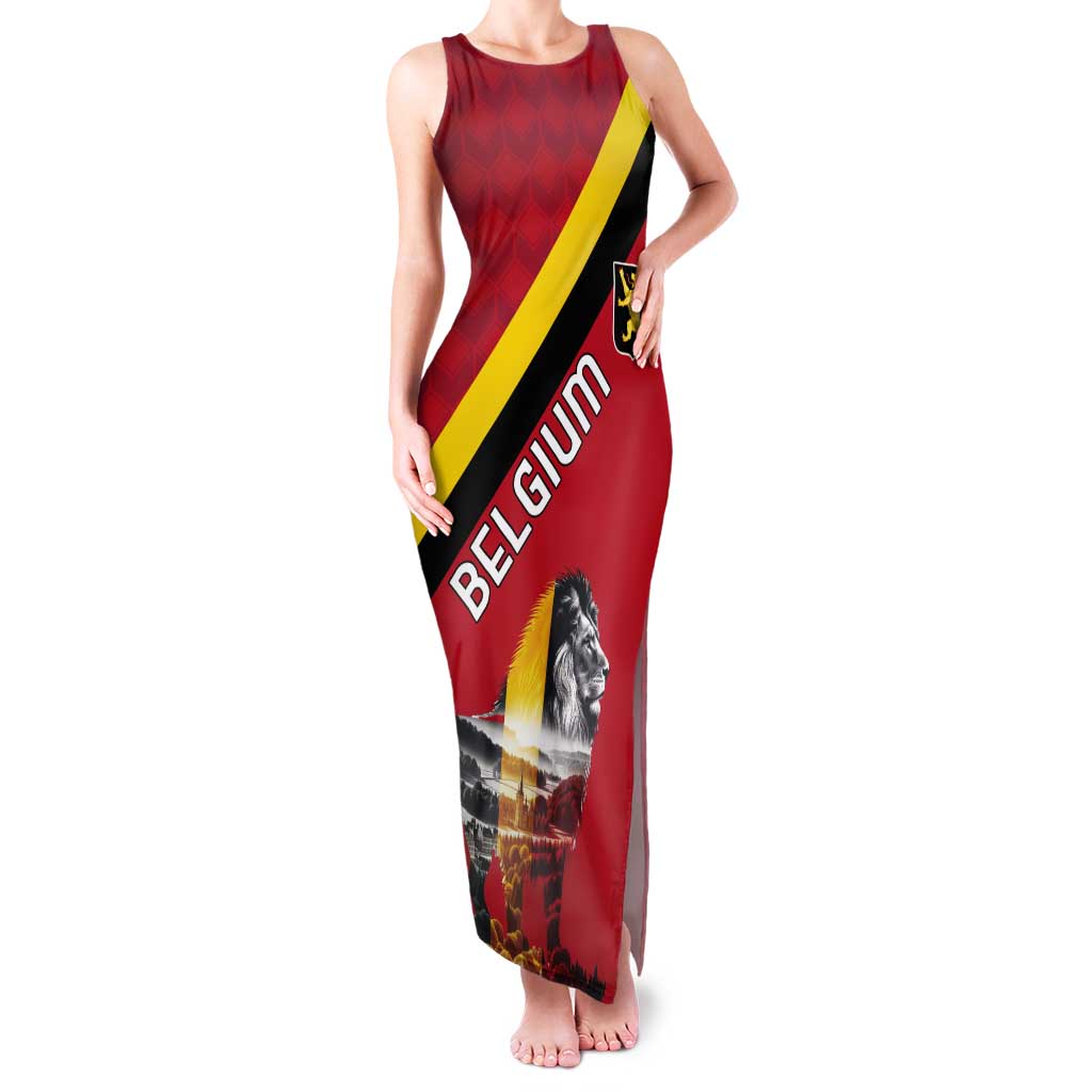 Personalized Belgium Tank Maxi Dress Lion Rampant With Belgium Flag Colors - Wonder Print Shop