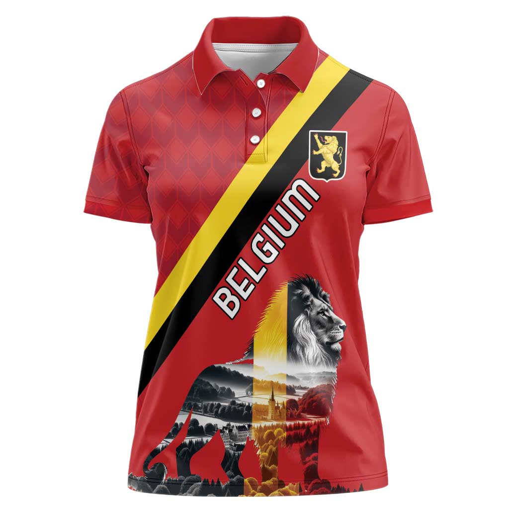 Personalized Belgium Women Polo Shirt Lion Rampant With Belgium Flag Colors - Wonder Print Shop