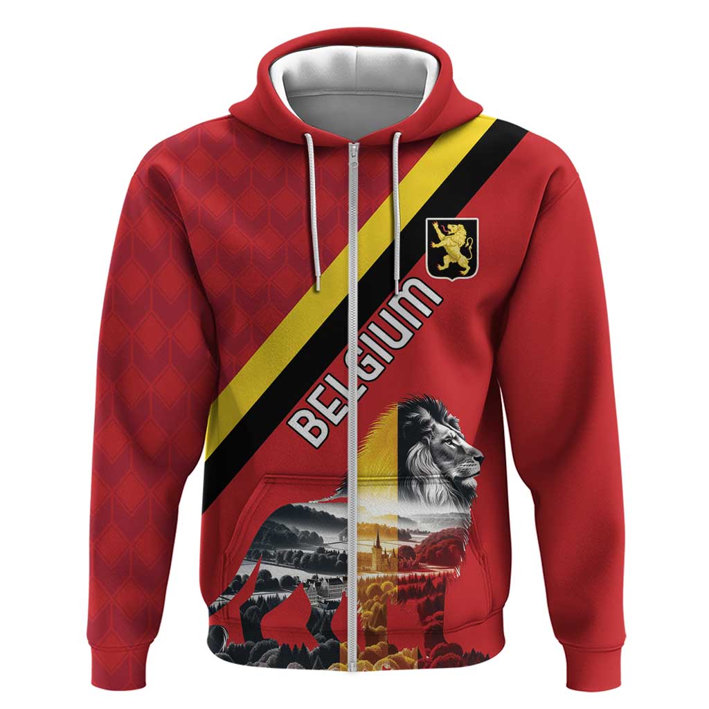 Personalized Belgium Zip Hoodie Lion Rampant With Belgium Flag Colors - Wonder Print Shop