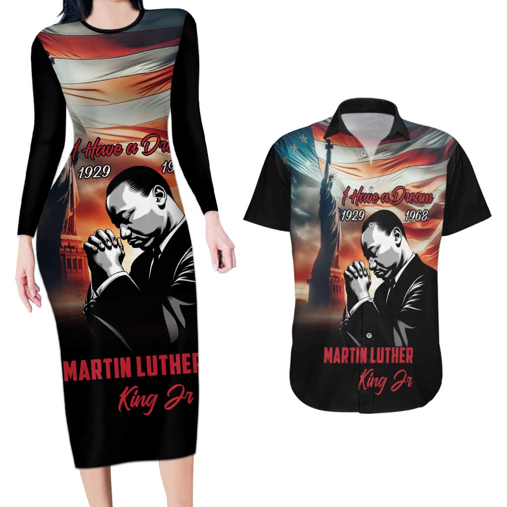 I Have a Dream MLK Day Couples Matching Long Sleeve Bodycon Dress and Hawaiian Shirt The Time Is Always Right To Do What Is Right - Wonder Print Shop