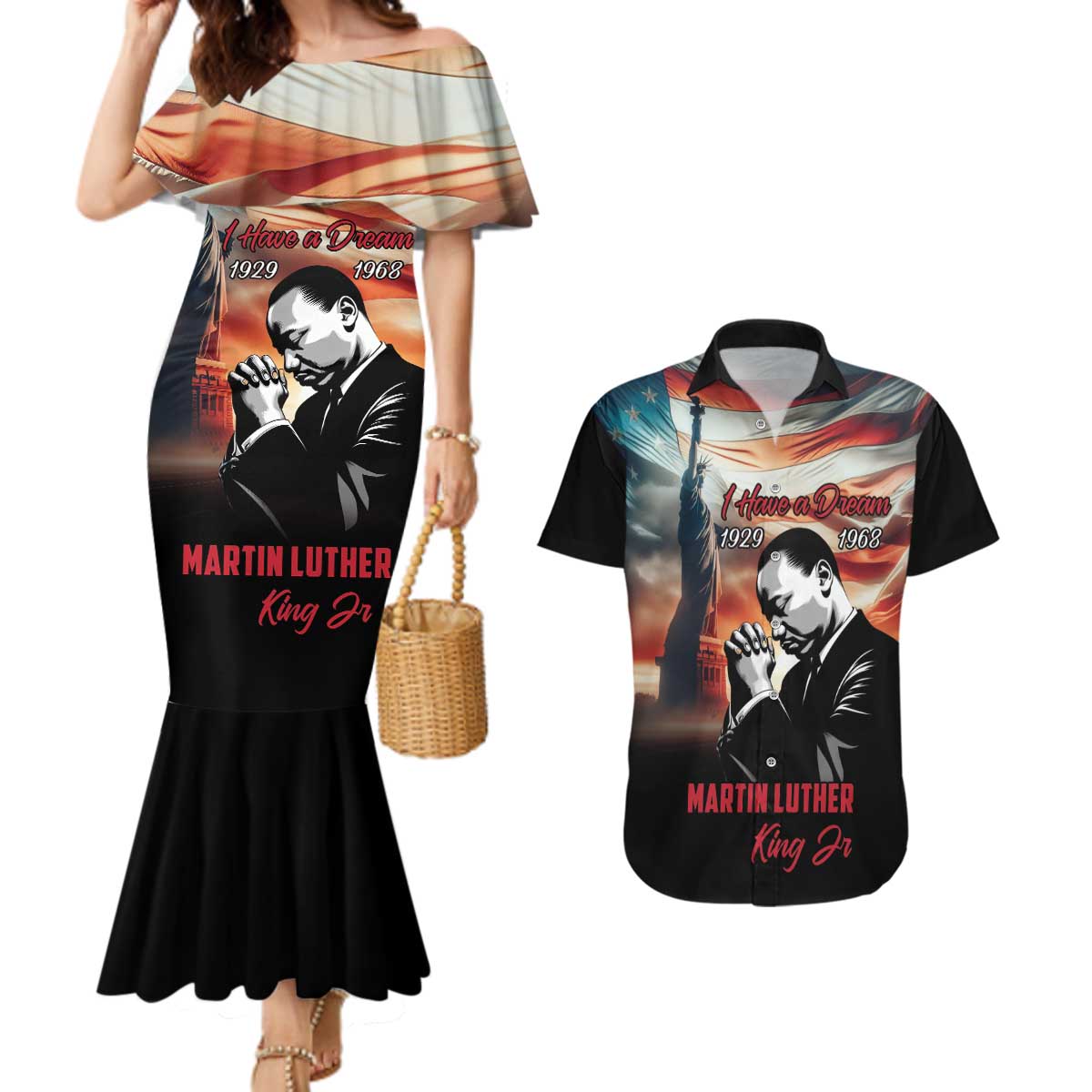 I Have a Dream MLK Day Couples Matching Mermaid Dress and Hawaiian Shirt The Time Is Always Right To Do What Is Right - Wonder Print Shop