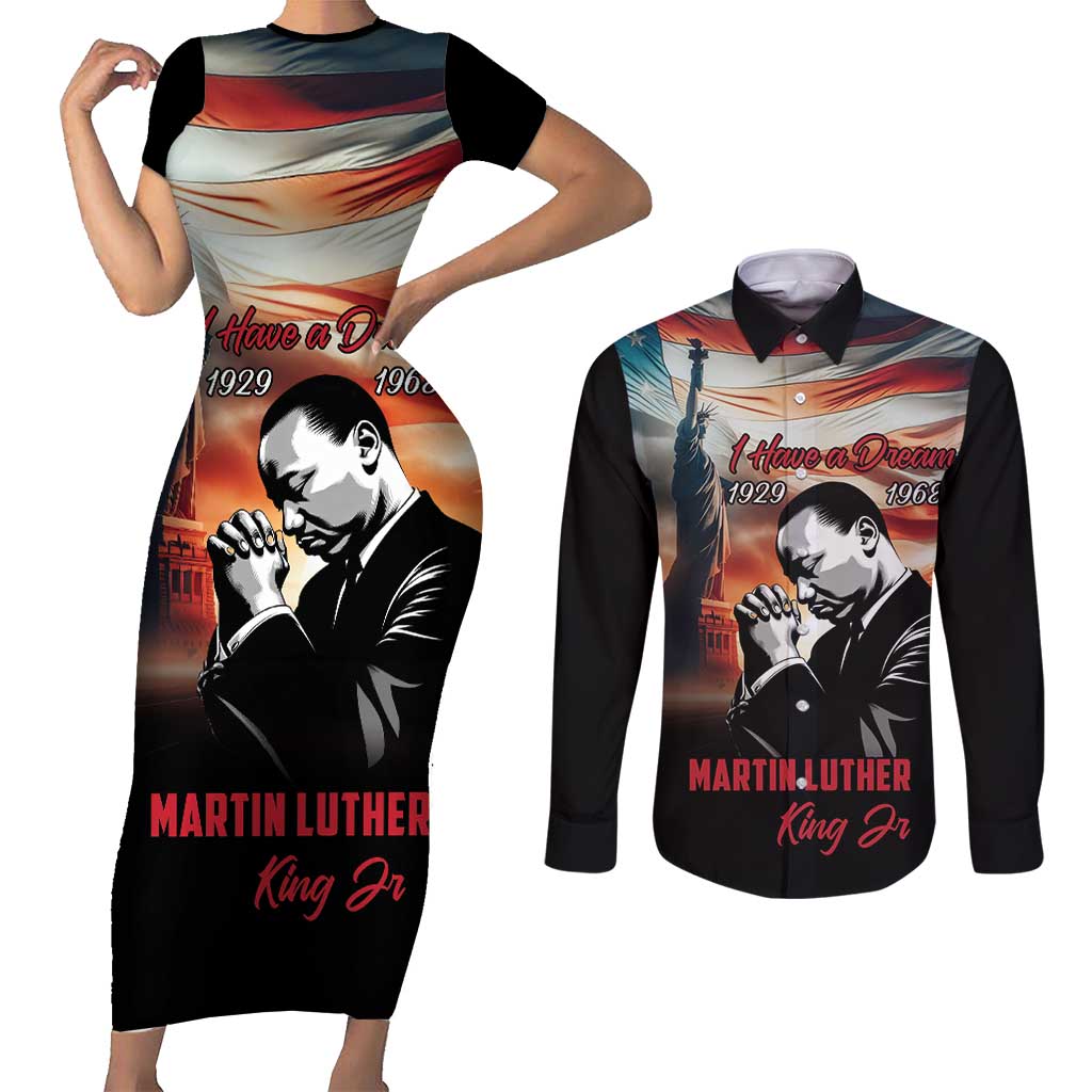 I Have a Dream MLK Day Couples Matching Short Sleeve Bodycon Dress and Long Sleeve Button Shirt The Time Is Always Right To Do What Is Right - Wonder Print Shop