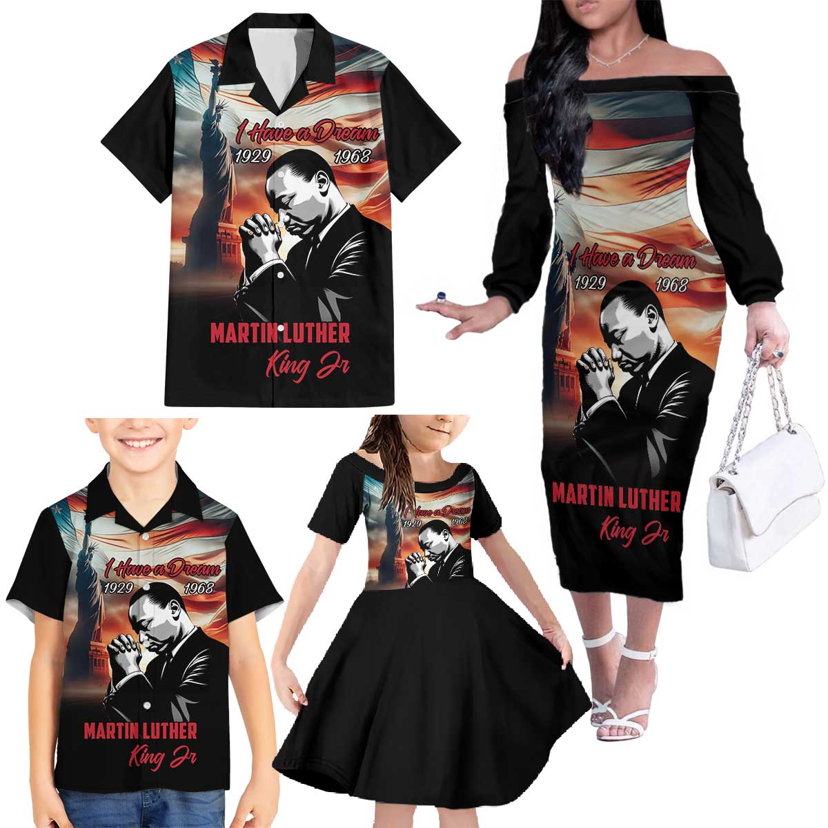 I Have a Dream MLK Day Family Matching Off The Shoulder Long Sleeve Dress and Hawaiian Shirt The Time Is Always Right To Do What Is Right - Wonder Print Shop