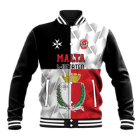 Rugby baseball jacket in black/red with white graphics, button front, striped collar