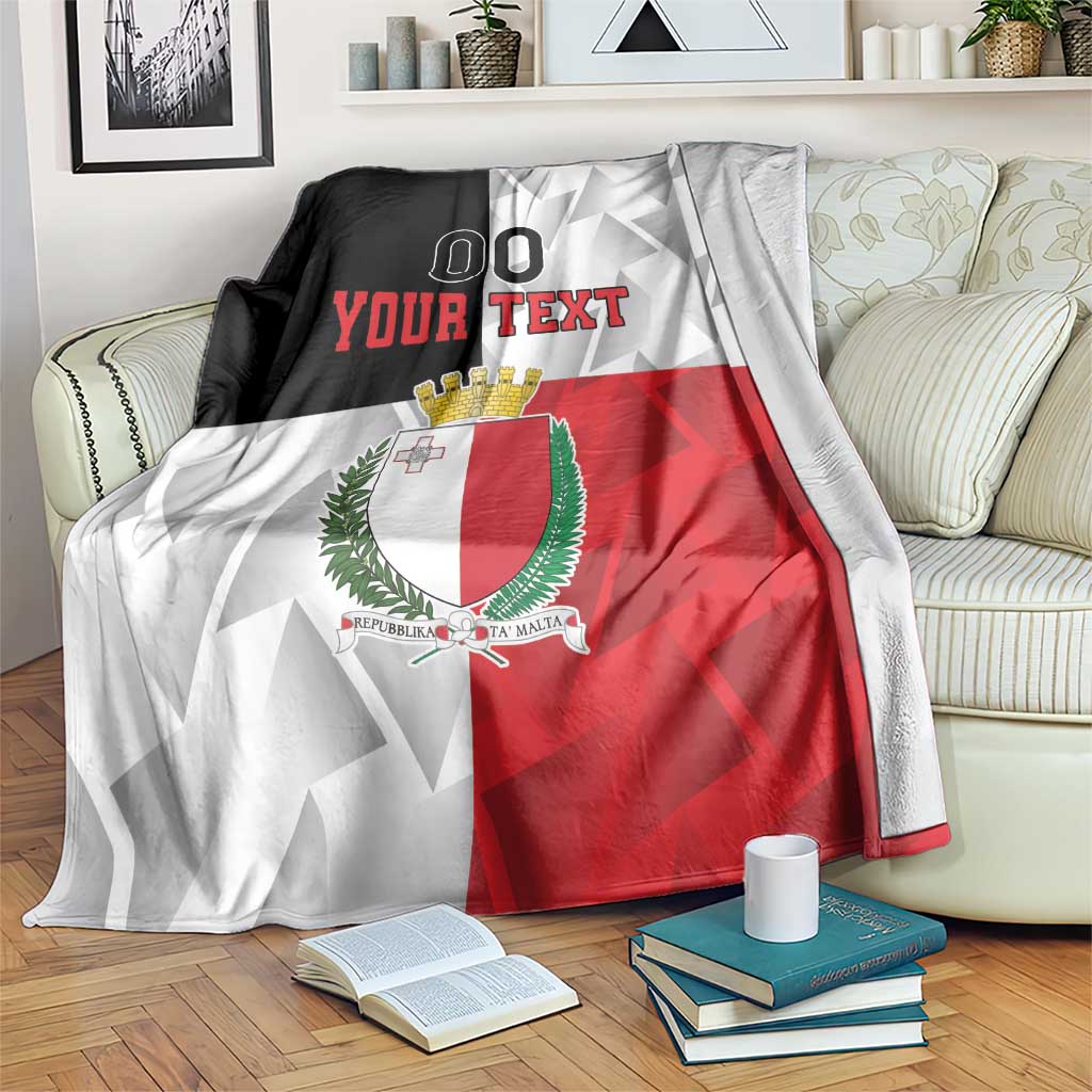Custom Malta rugby blanket with black, white and red sides and Malta crest