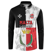 Custom rugby button sweatshirt with black sleeves and Malta front crest graphic