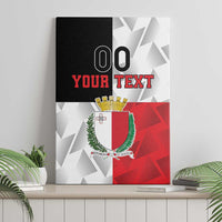 Malta shield canvas wall art with custom text over geometric black, white, and red design