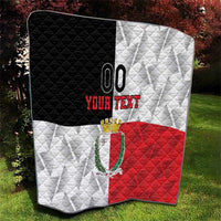 Malta rugby quilt folded over, black, white, and red panels with crest and custom text