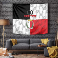 Custom Malta rugby tapestry with black, white, and red design and crest, “YOUR TEXT” banner