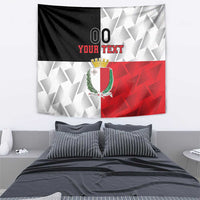 Custom Malta rugby tapestry featuring “00 YOUR TEXT” and Malta crest on black-white-red split