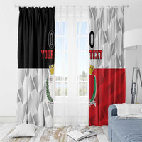 Custom Malta rugby window curtain pair with black and red panels, crest graphic and custom text