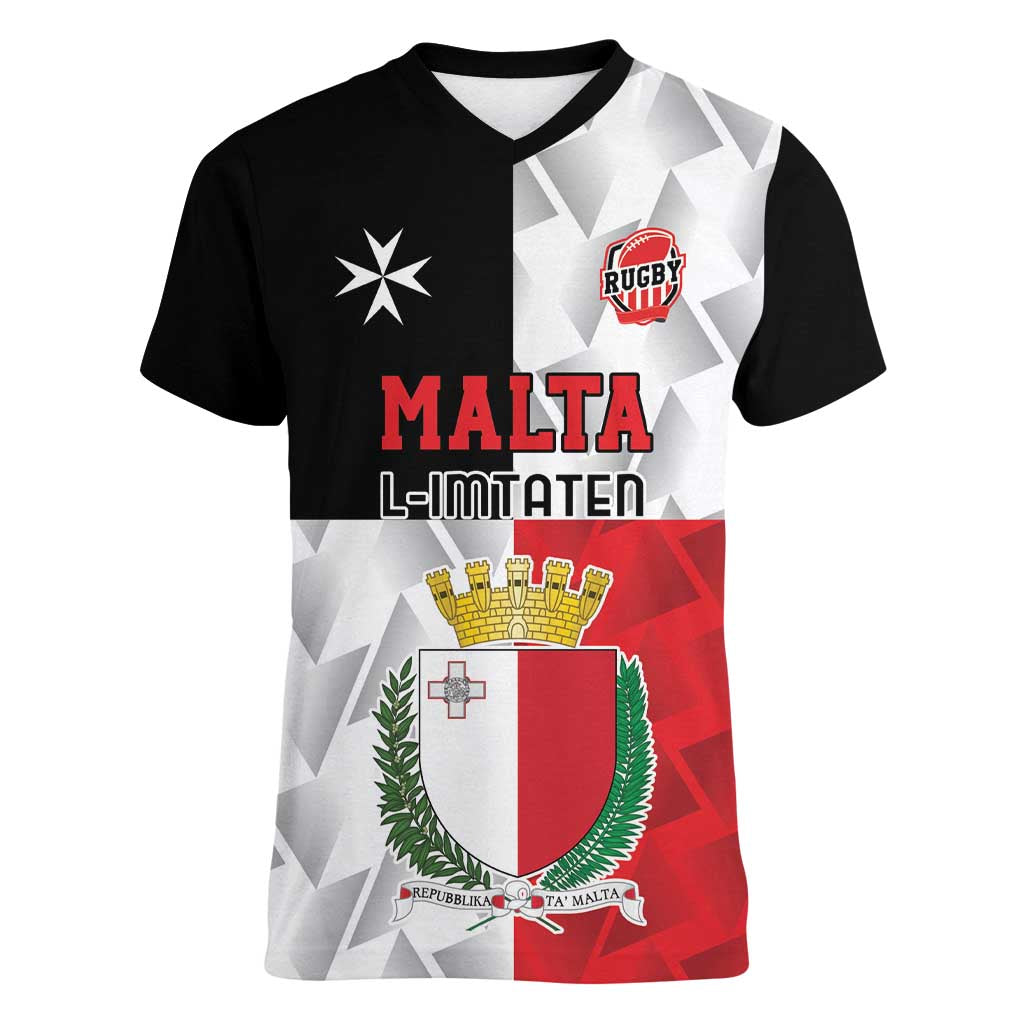 Custom Malta Rugby Women V-Neck T-Shirt L-imtaten Go Champions - Wonder Print Shop