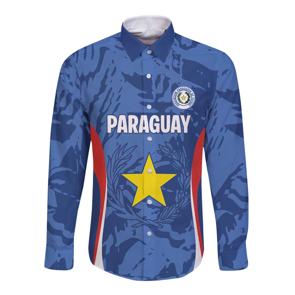 Custom Paraguay Football Long Sleeve Button Shirt La Albirroja Pride - Wonder Print Shop