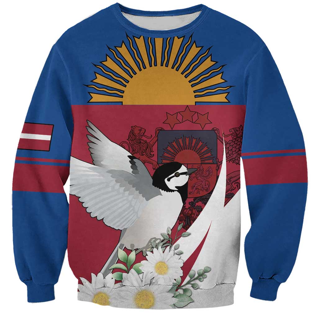 Personalized Latvia Sweatshirt White Wagtail Dievs Sveti Latviju