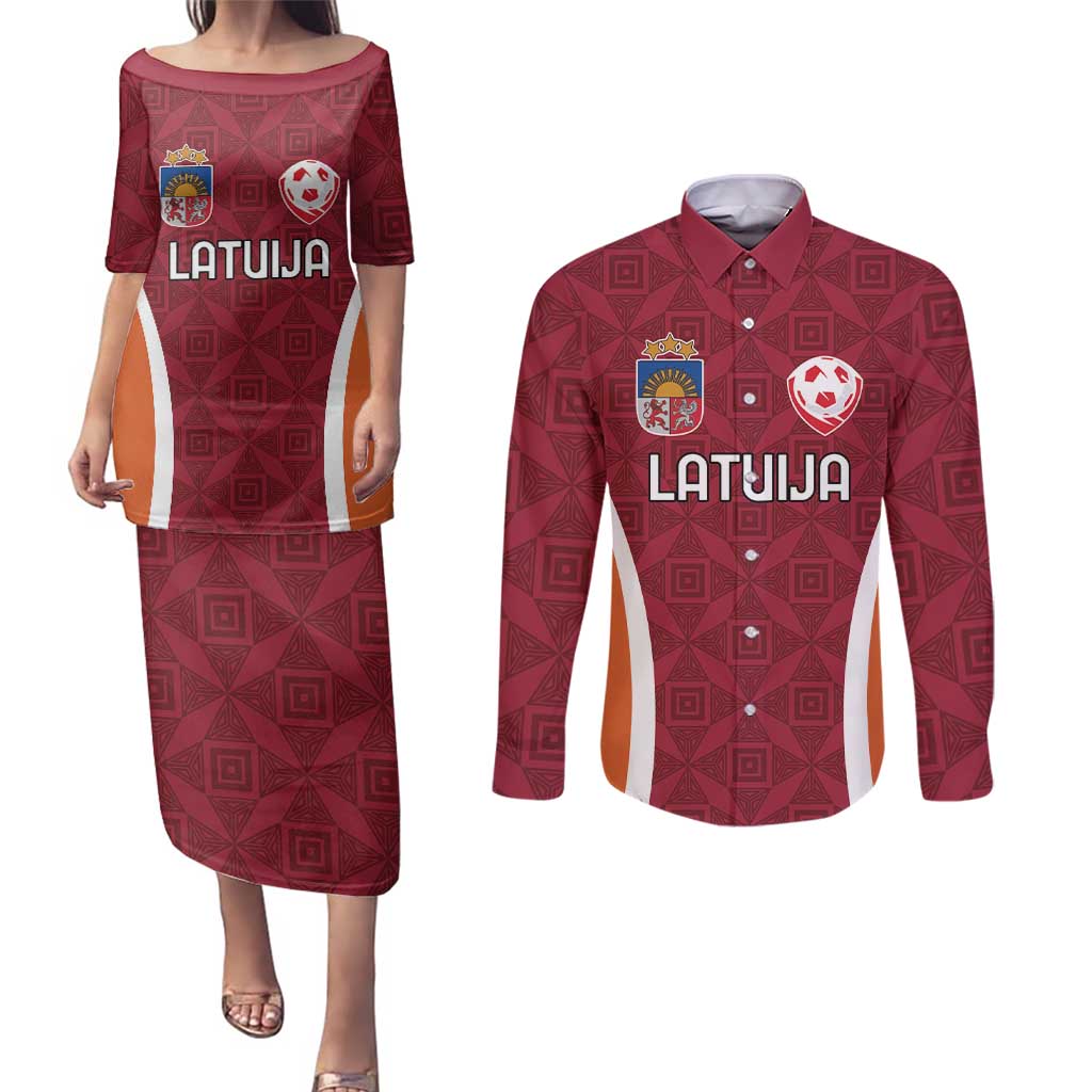 Custom Latvia Football Couples Matching Puletasi and Long Sleeve Button Shirt Latvijas Futbola Izlase