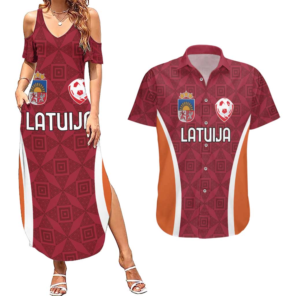 Custom Latvia Football Couples Matching Summer Maxi Dress and Hawaiian Shirt Latvijas Futbola Izlase