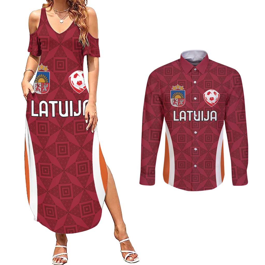 Custom Latvia Football Couples Matching Summer Maxi Dress and Long Sleeve Button Shirt Latvijas Futbola Izlase