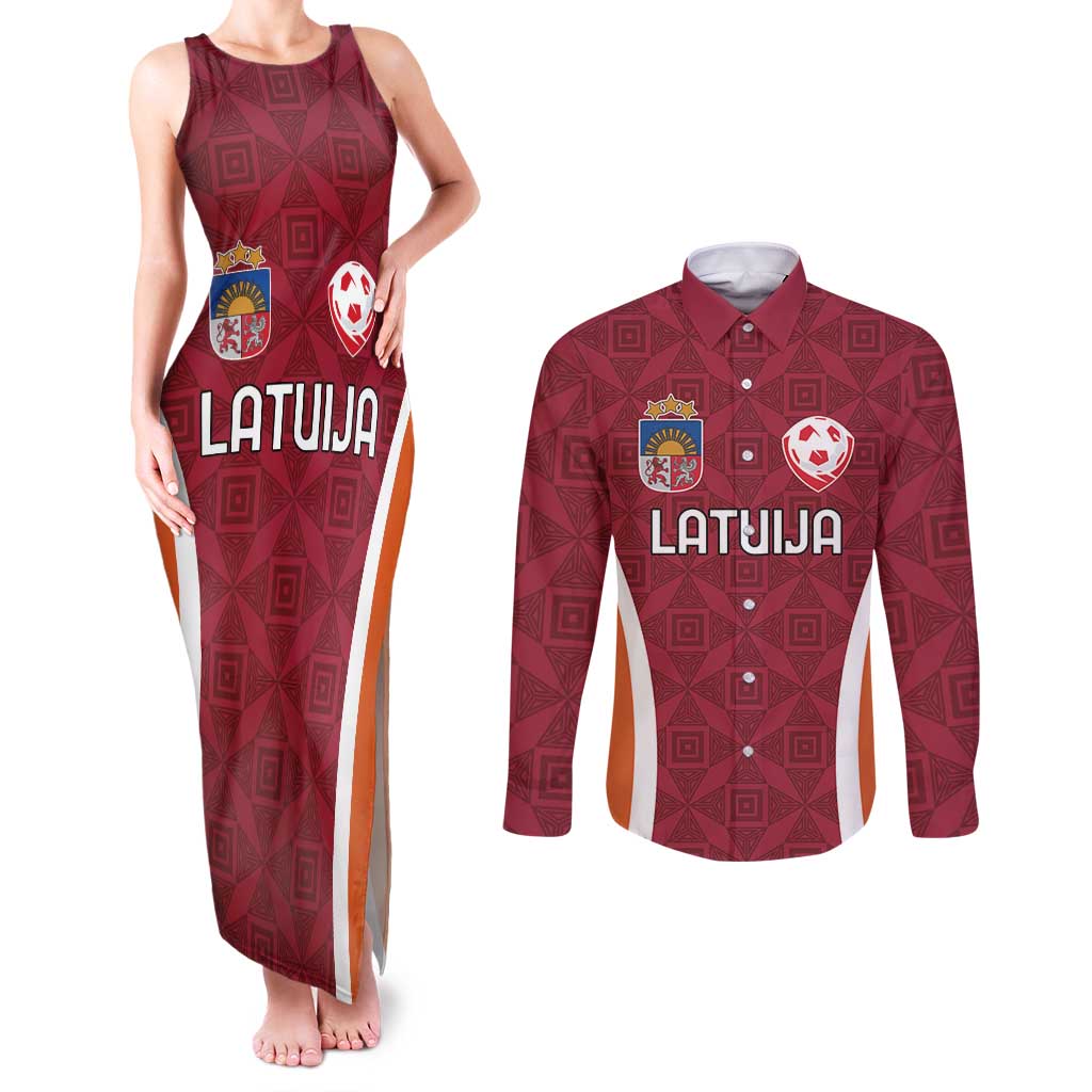 Custom Latvia Football Couples Matching Tank Maxi Dress and Long Sleeve Button Shirt Latvijas Futbola Izlase