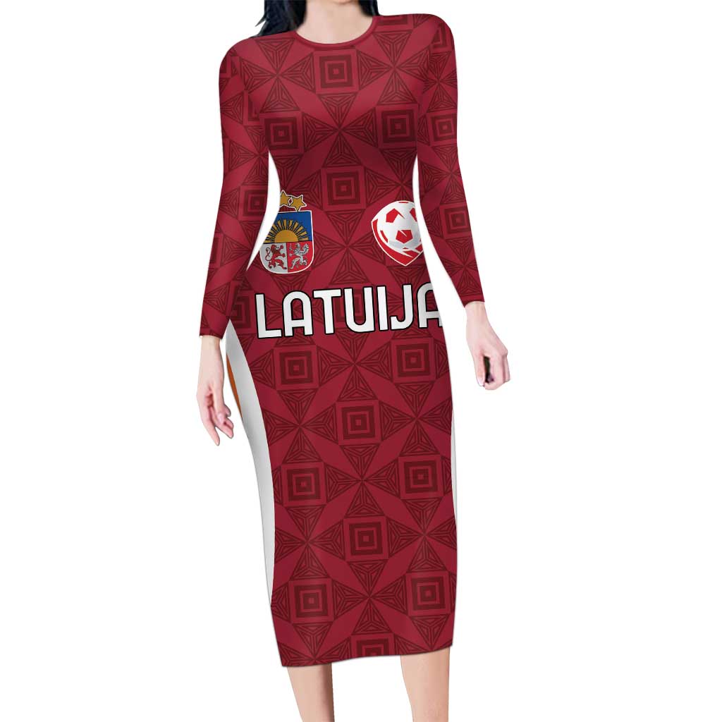 Custom Latvia Football Long Sleeve Bodycon Dress Latvijas Futbola Izlase