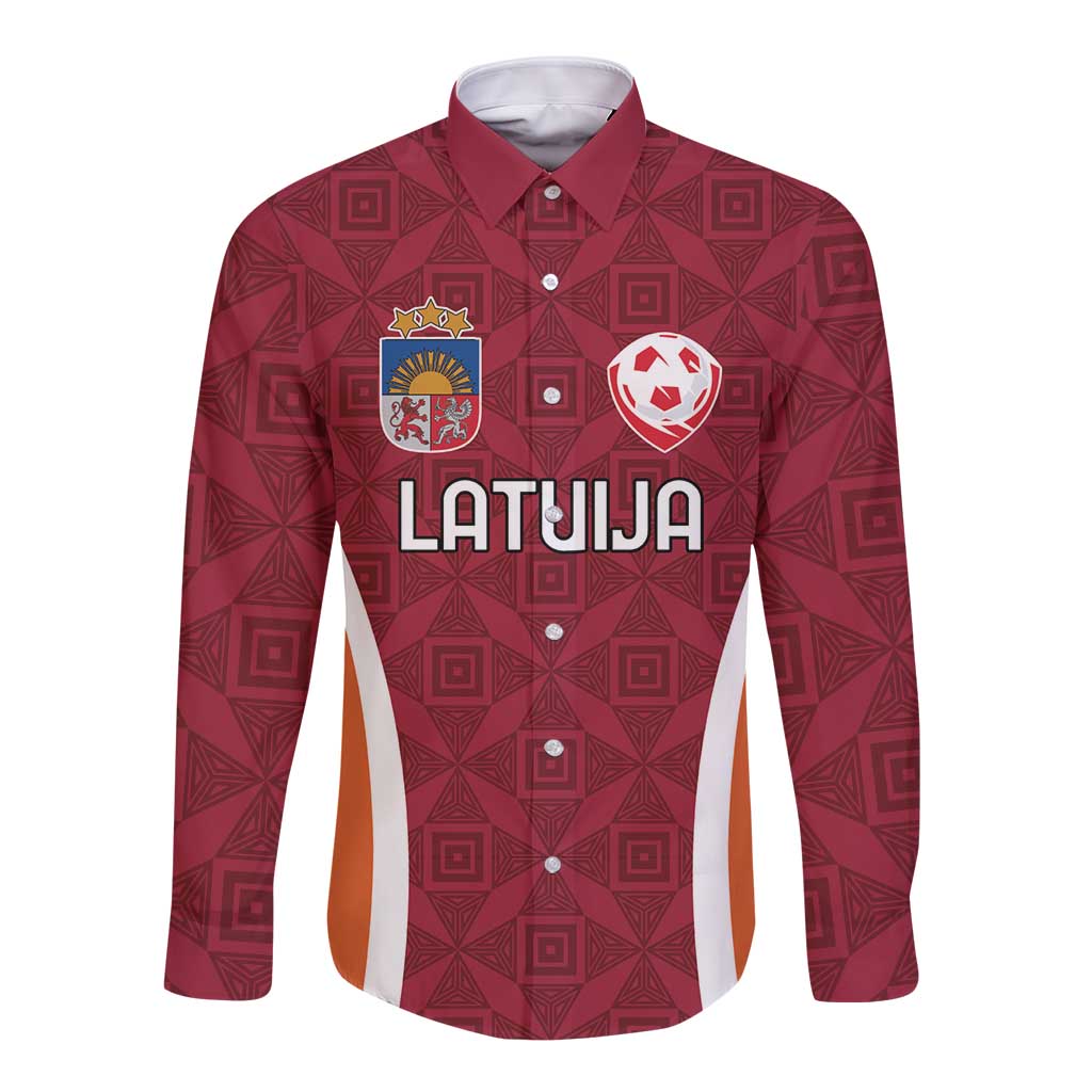 Custom Latvia Football Long Sleeve Button Shirt Latvijas Futbola Izlase