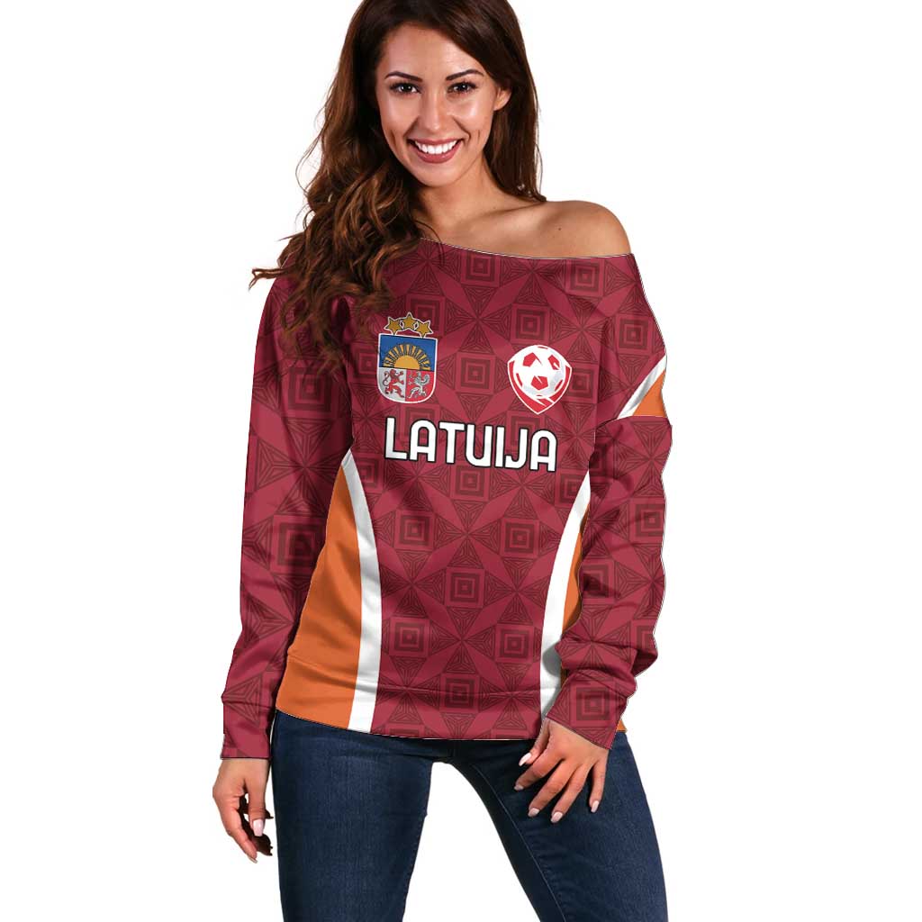 Custom Latvia Football Off Shoulder Sweater Latvijas Futbola Izlase