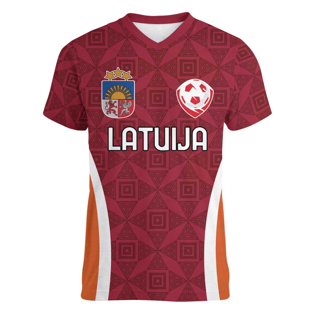 Custom Latvia Football Women V-Neck T-Shirt Latvijas Futbola Izlase