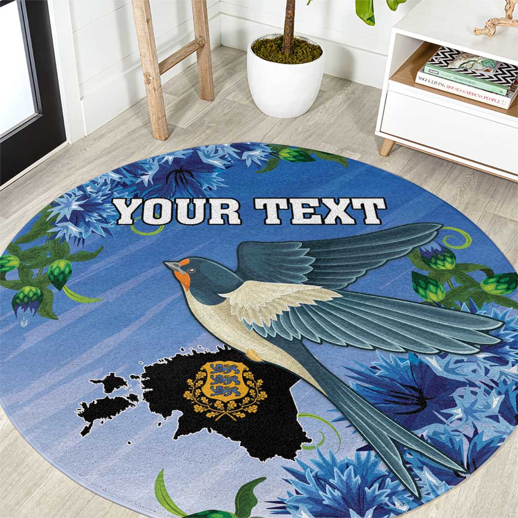 Personalized Estonia Round Carpet Barn Swallow Cornflower Flower